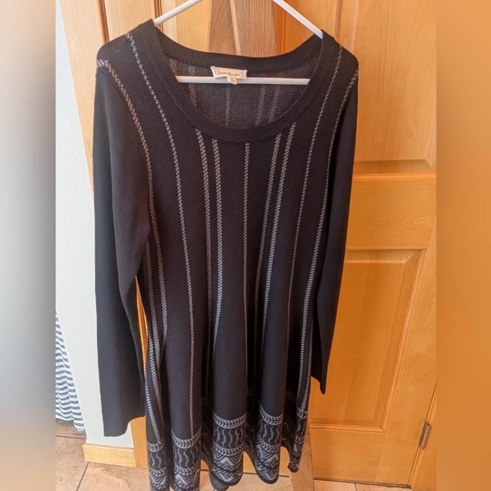 Cloud Chaser Black Sweater Dress with Gray Pattern